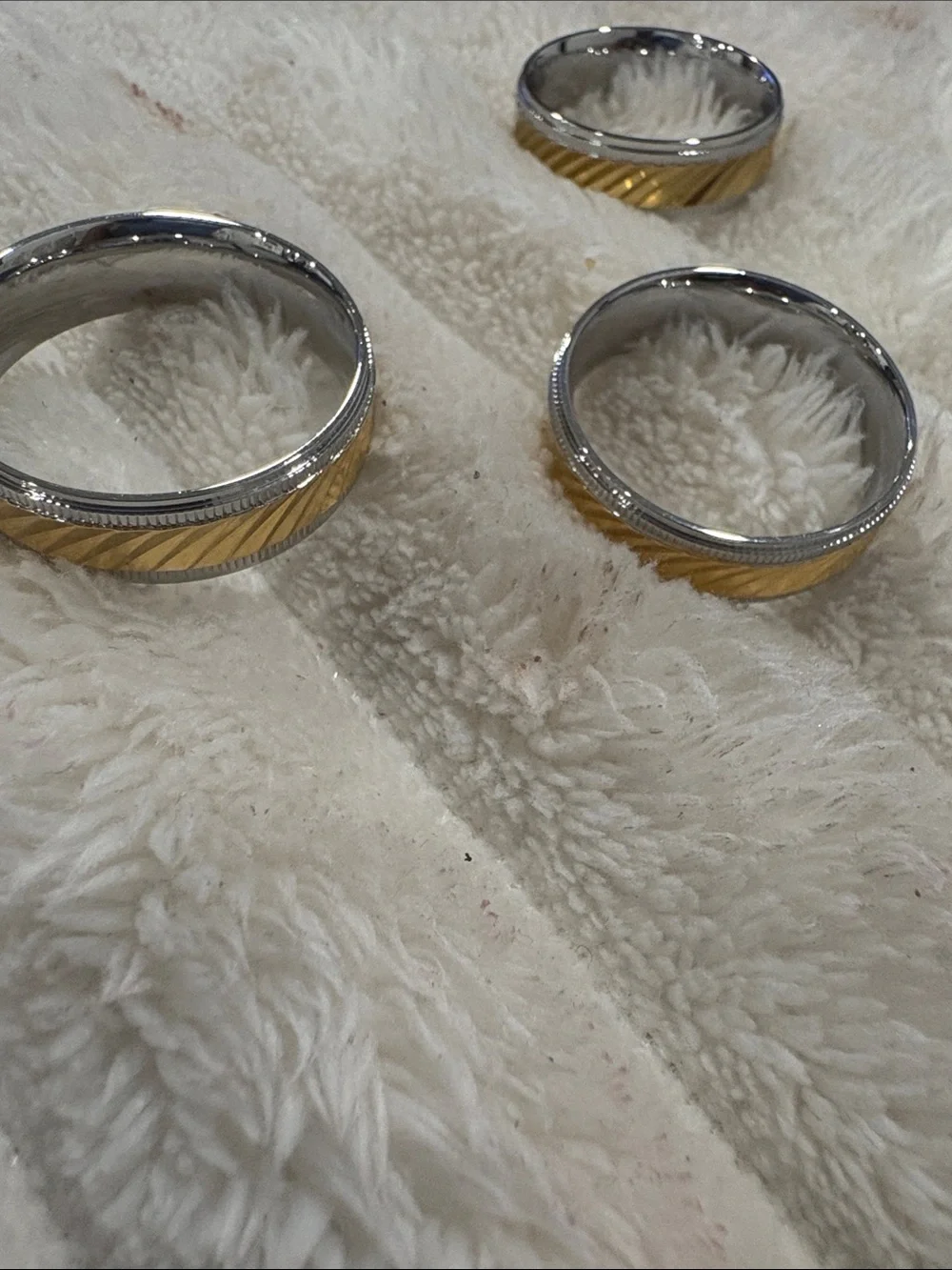 Two-Tone Men's Stainless Steel and Gold Accent Rings - Set of 3